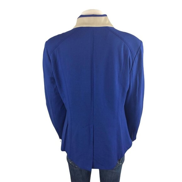 Chicos Black Label Blazer Jacket 1 Medium Blue Zip Pockets - Picture 2 of 8